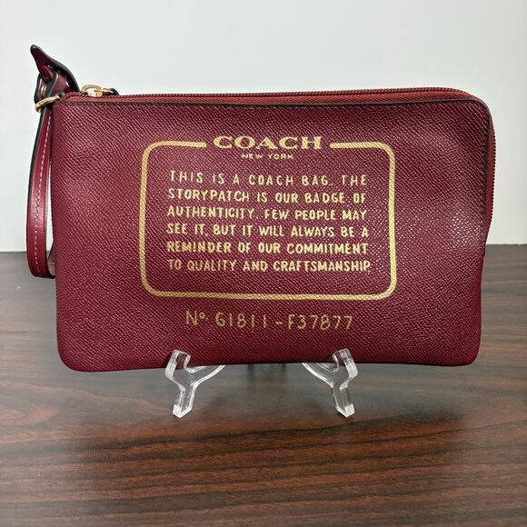 Coach Burgundy Leather Story Patch Wristlet F37877 - Picture 1 of 6